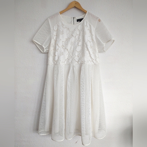 Eloquii White Mesh and Lace Dress Midi Exposed Back Zipper Size 18 - Picture 5 of 12